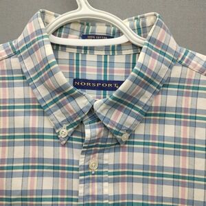 Norsport Men's Monticolored Plaid‎ Button Up Shirt Long Sleeve Size Large